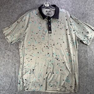 Pins And Aces Polo Shirt Men's Size 2XL Retro Paint Splatter Gray Multicolor